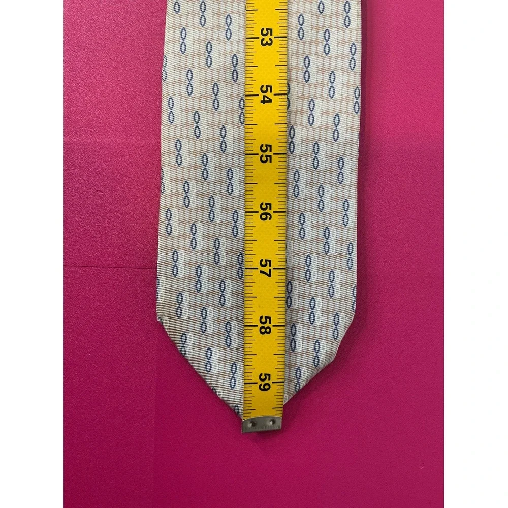 Ermenegildo‎ Zegna Mens Silk Power Tie Beige Geometric Print Italian Classic